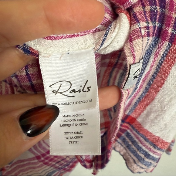 Rails Charli White Peach Fuschia Button Up Top Size XS Plaid Americana Cabincore - Picture 4 of 6